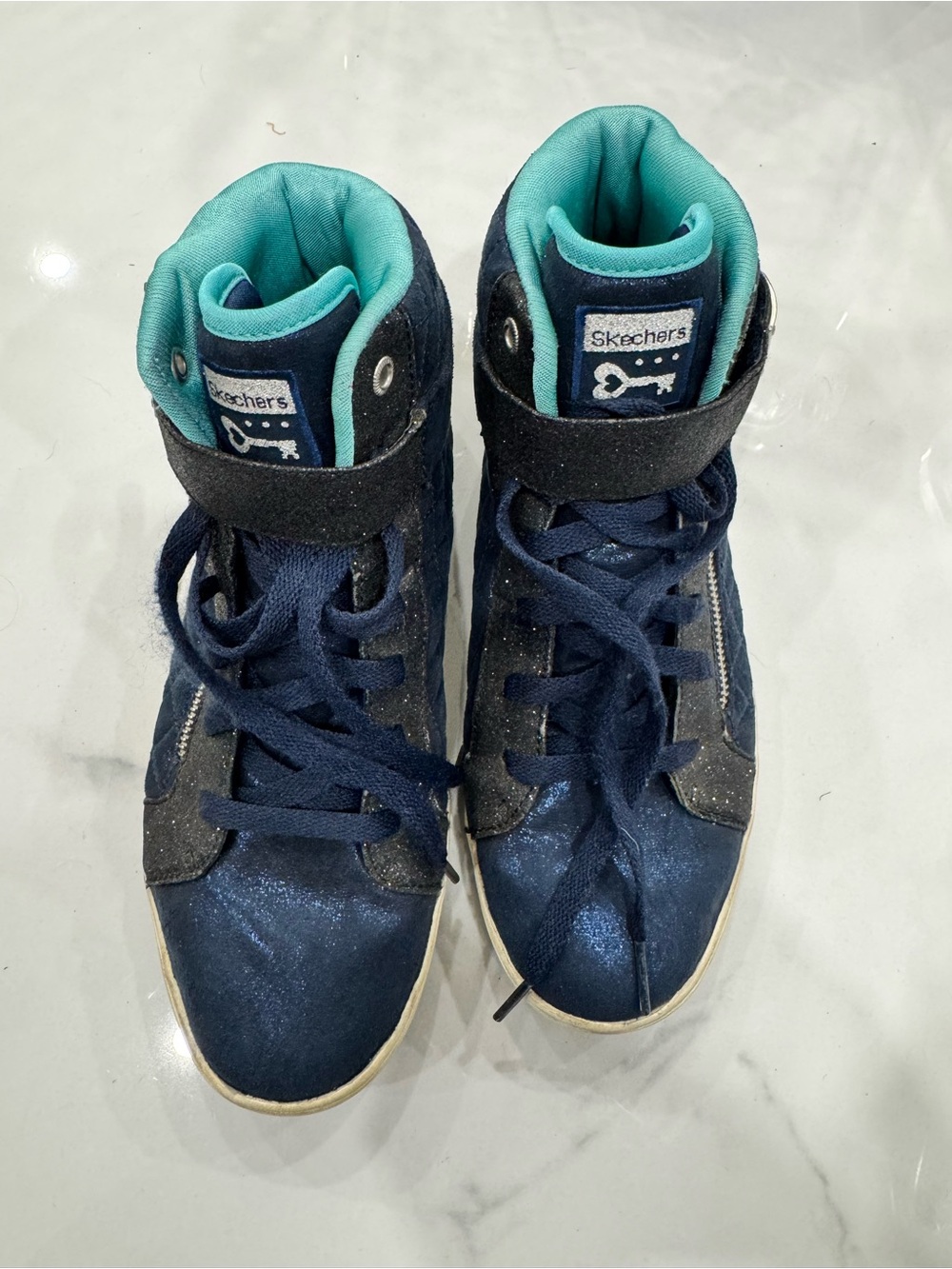 Skechers Kids Navy High-Top Sneakers with Teal Interior